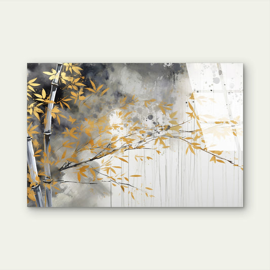 Gold Bamboo Trees Painting Acrylic Glass Printing Wall Art Australian Made Quality