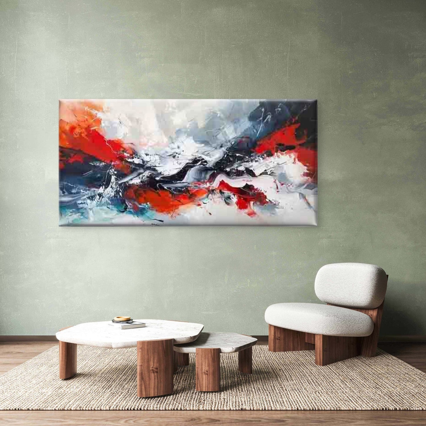 Abstract Red Black White Wall Art Canvas Office Home Room Framed 120x60cm