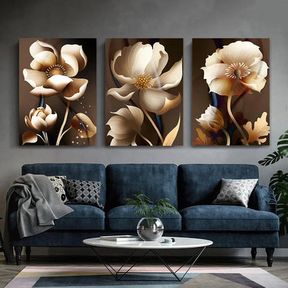 3pcs Nordic Minimalist Abstract Floral Metal Print Ready to Hang Art