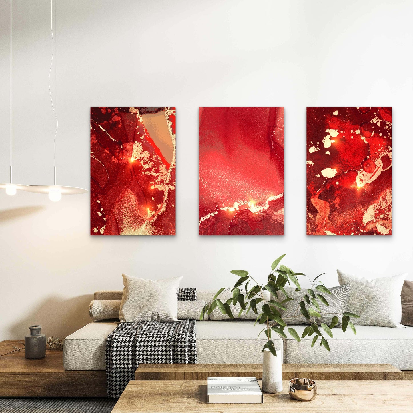 3pcs Burgundy Red Gold Fluid Abstract  Wall Art Set Canvas Framed 40x60cm - High Quality Print 100% Australian Made Wall Canvas Ready to Hang