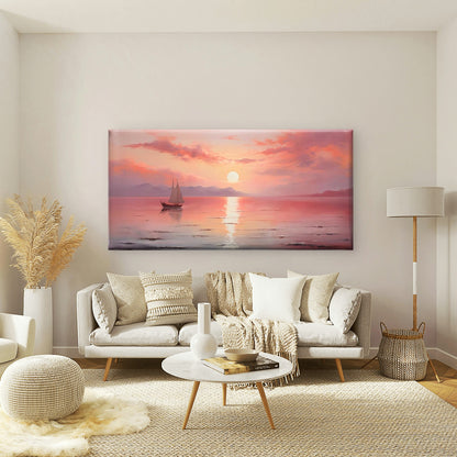 Pink Sea with Mountains Wall Art Canvas Office Home Room Framed 120x60cm - Bella Home Decor