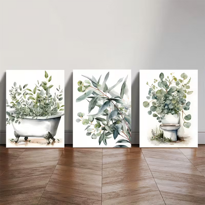 3pcs Plant Bathroom Eucalyptus Art Wall Art Set Canvas Framed 40x60cm - High Quality Print 100% Australian Made Wall Canvas Ready to Hang