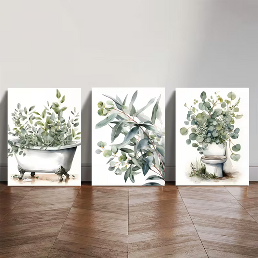 3pcs Plant Bathroom Eucalyptus Art Wall Art Set Canvas Framed 40x60cm - High Quality Print 100% Australian Made Wall Canvas Ready to Hang