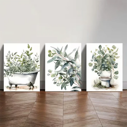 3pcs Plant Bathroom Eucalyptus Art Wall Art Set Canvas Framed 50x70cm - High Quality Print 100% Australian Made Wall Canvas Ready to Hang
