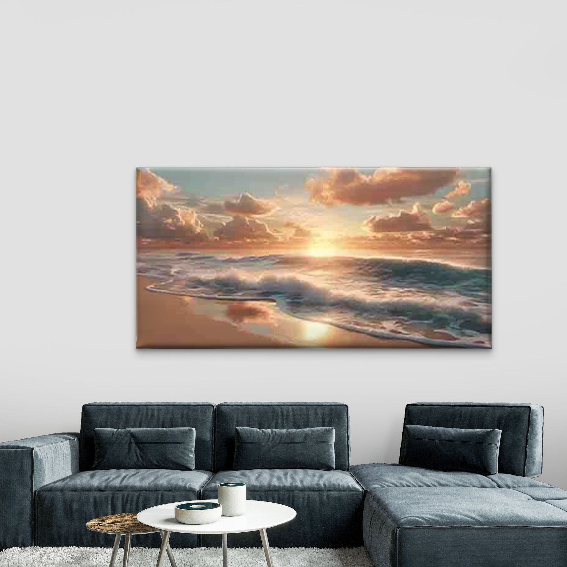 Beach Sunset, with Golden Sun Wall Art Canvas Office Home Room Framed 120x60cm - Bella Home Decor