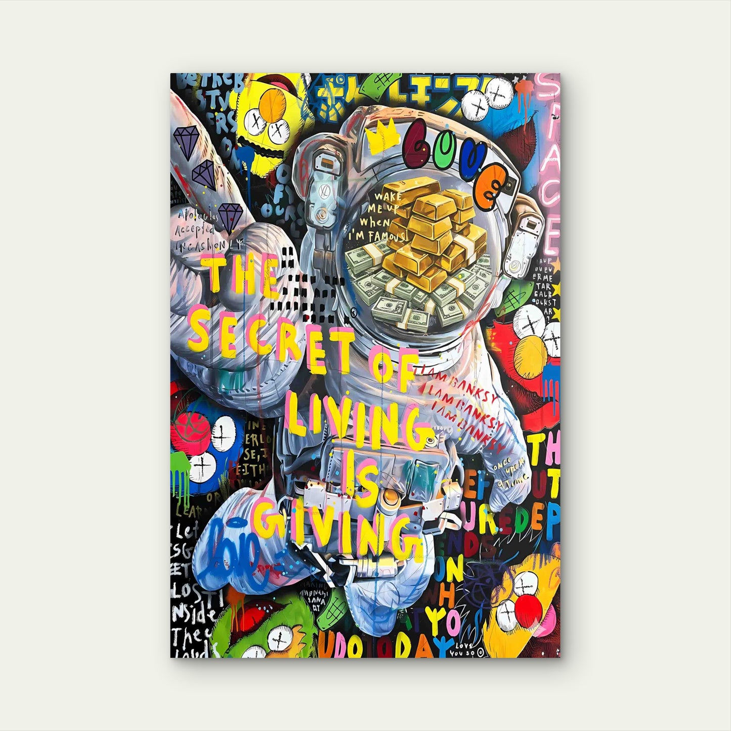 Interstellar Wealth Graffiti Mashup 60x90cm Metal Print Ready to Hang - Bella Home Decor