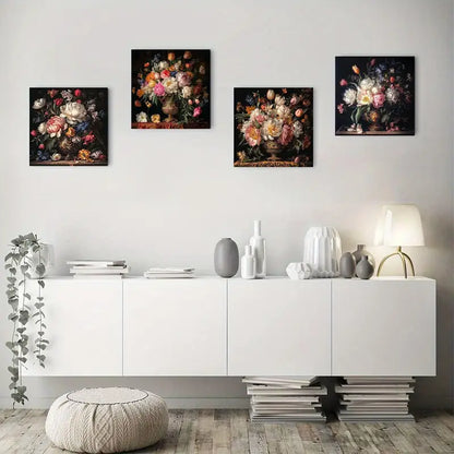 4pcs Roses, Tulips, And Lilies Wall Art Canvas Framed