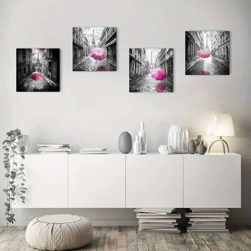 4pcs Eiffel Tower Black Wall Art Canvas Framed