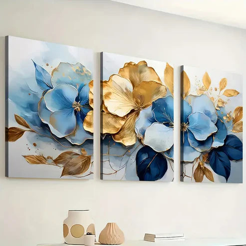 3pcs Modern Fashion Abstract Golden Leaf Light Luxury Art Wall Art Set Canvas Unframed - High Quality Print 100% Australian Made Wall Canvas