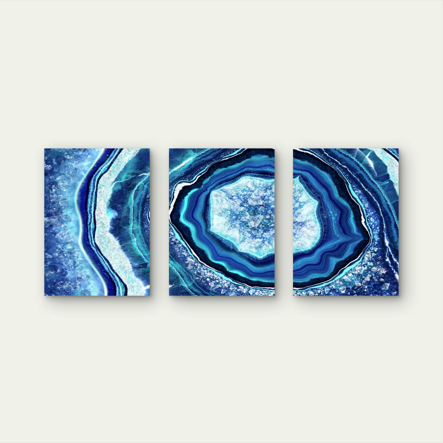 3pcs Blue Agate Illustration Metal Print Ready to Hang Art - Bella Home Decor