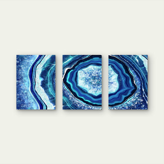 3pcs Blue Agate Illustration Metal Print Ready to Hang Art - Bella Home Decor
