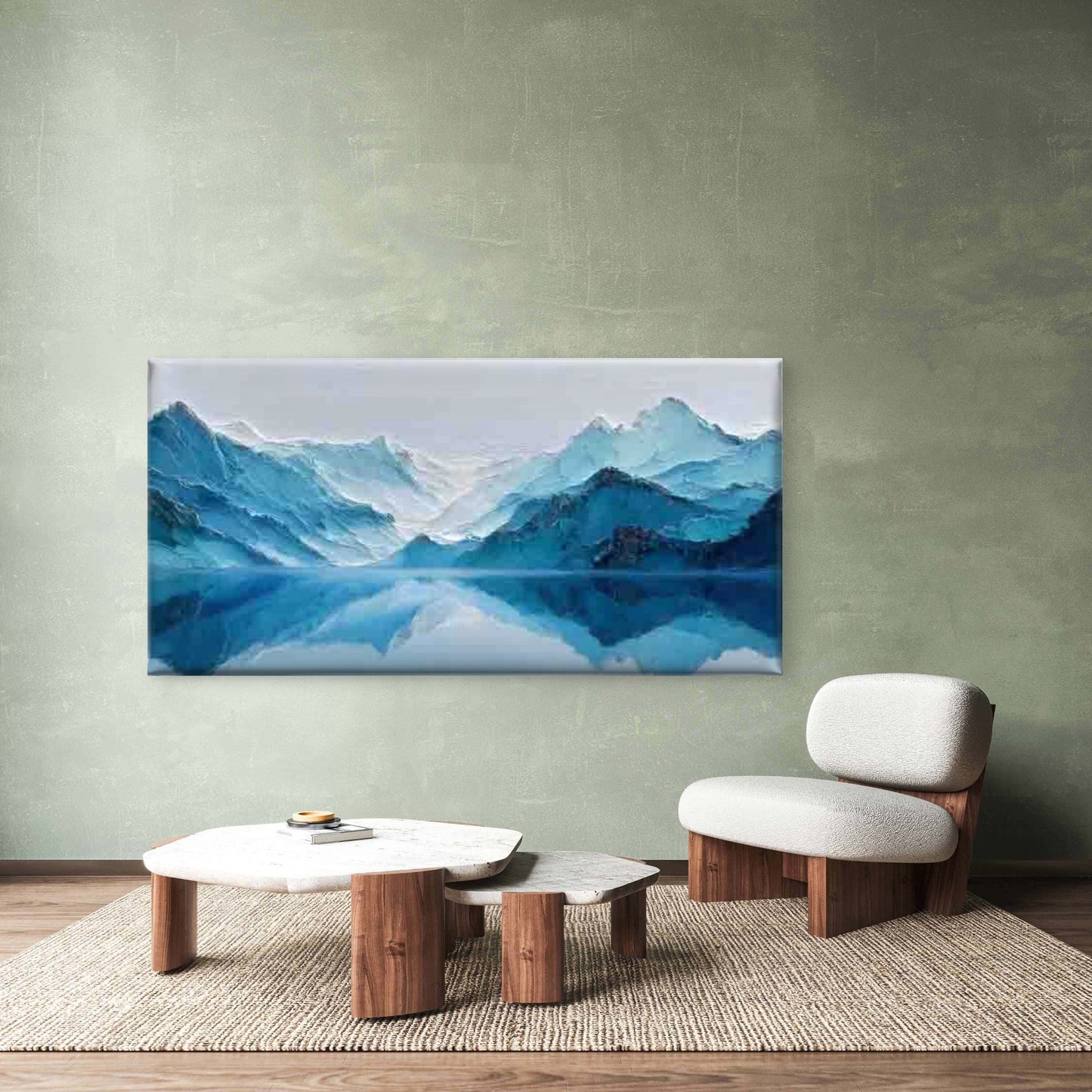 Abstract Blue Mountain & Lake Wall Art Canvas Office Home Room Framed 120x60cm