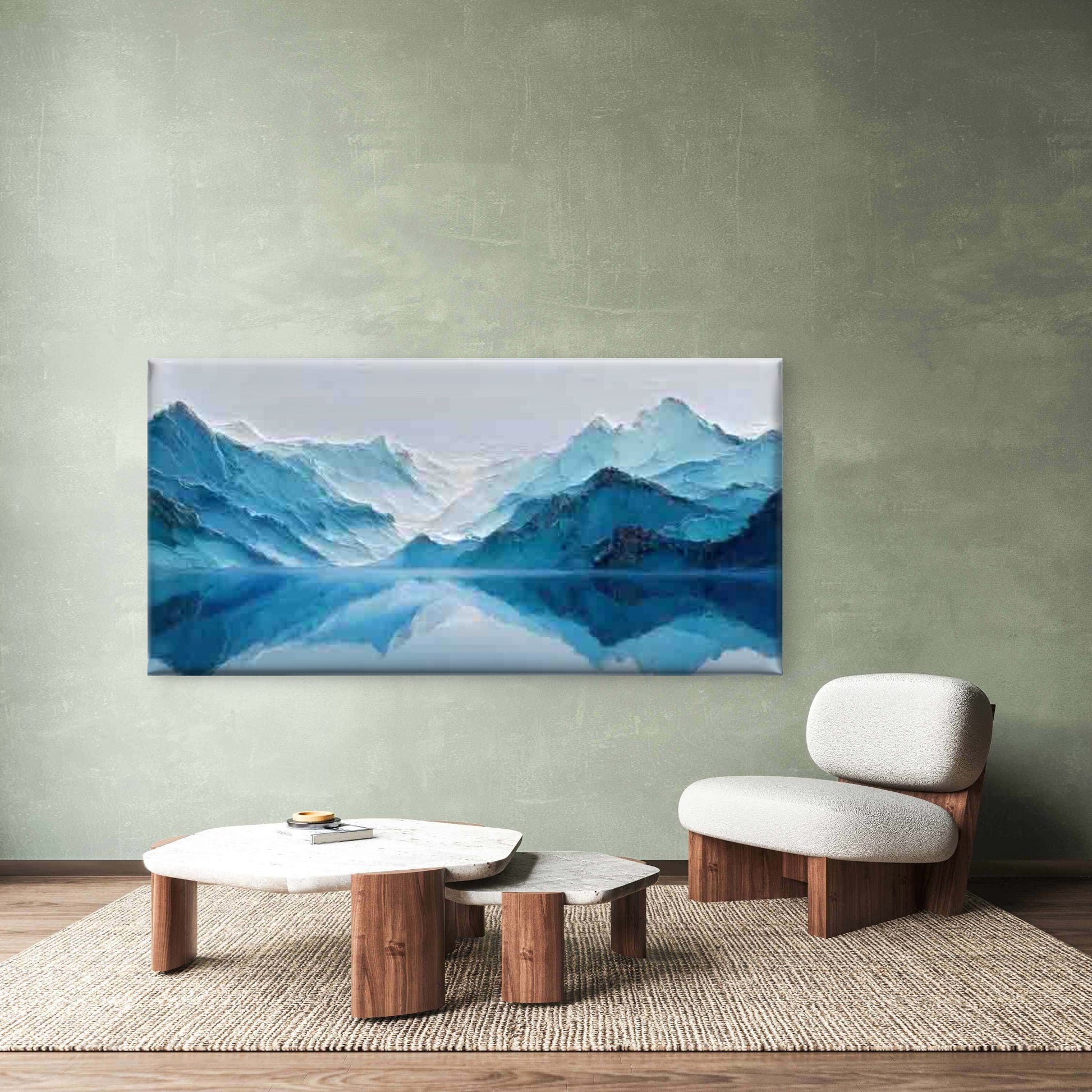 Abstract Blue Mountain & Lake Wall Art Canvas Office Home Room Framed 120x60cm - Bella Home Decor