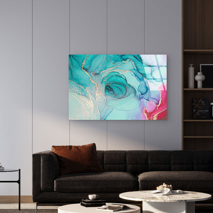 Luxury Teal Pink Gold Marble Acrylic Glass Printing Wall Art Australian Made Quality