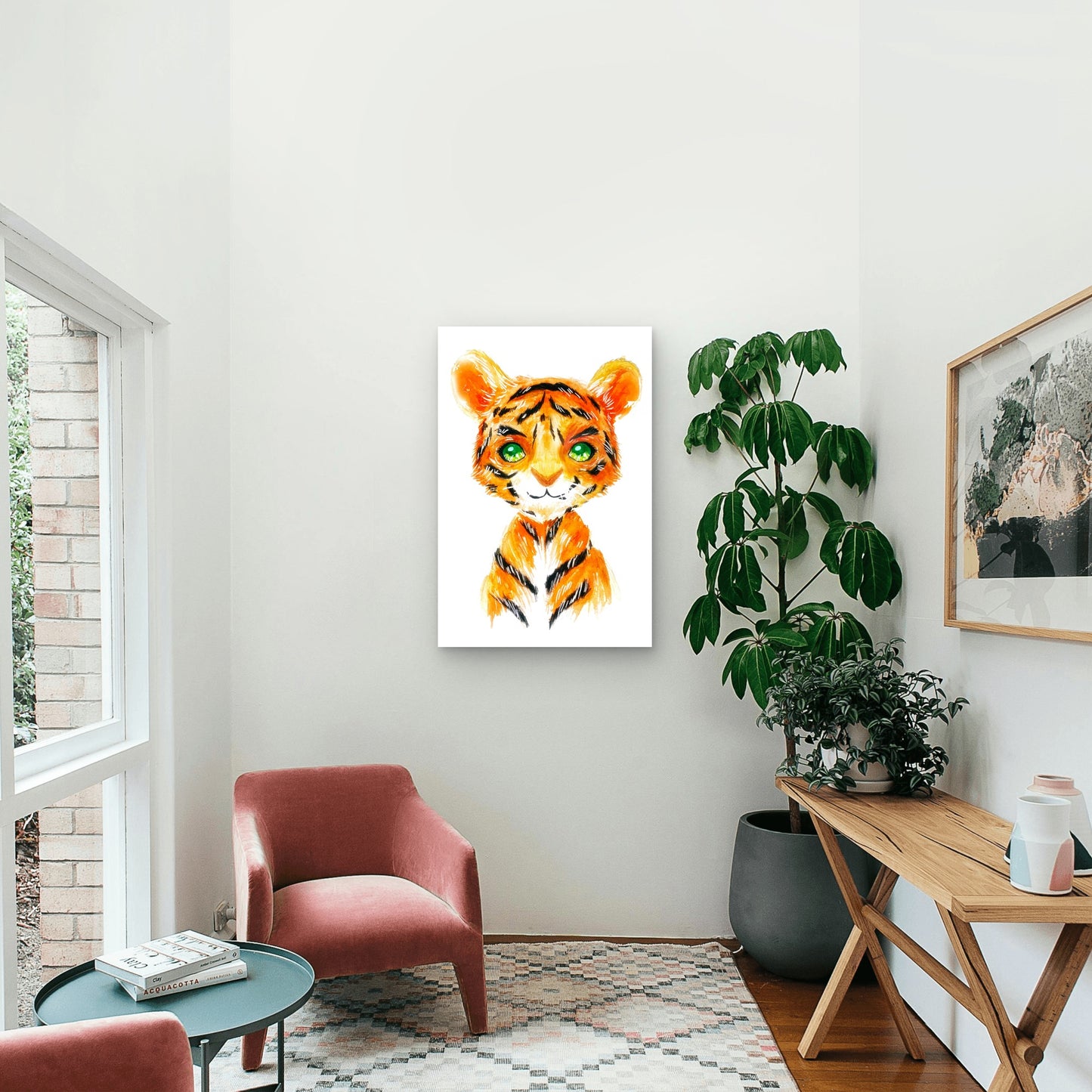 Watercolor Painting of a Baby Tiger Cub 60x90cm Metal Print Ready to Hang