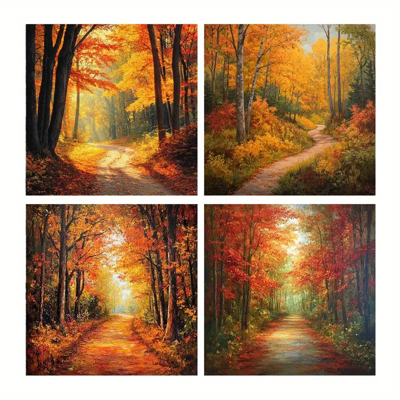 4pcs Autumn Forest PathWall Art Canvas Framed