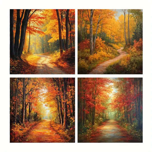 4pcs Autumn Forest PathWall Art Canvas Framed