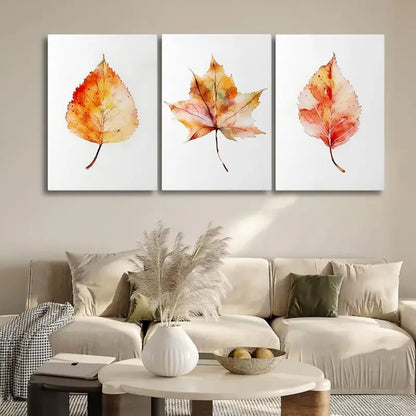 3pcs Vintage Maple Leaf Canvas Metal Print Ready to Hang Art