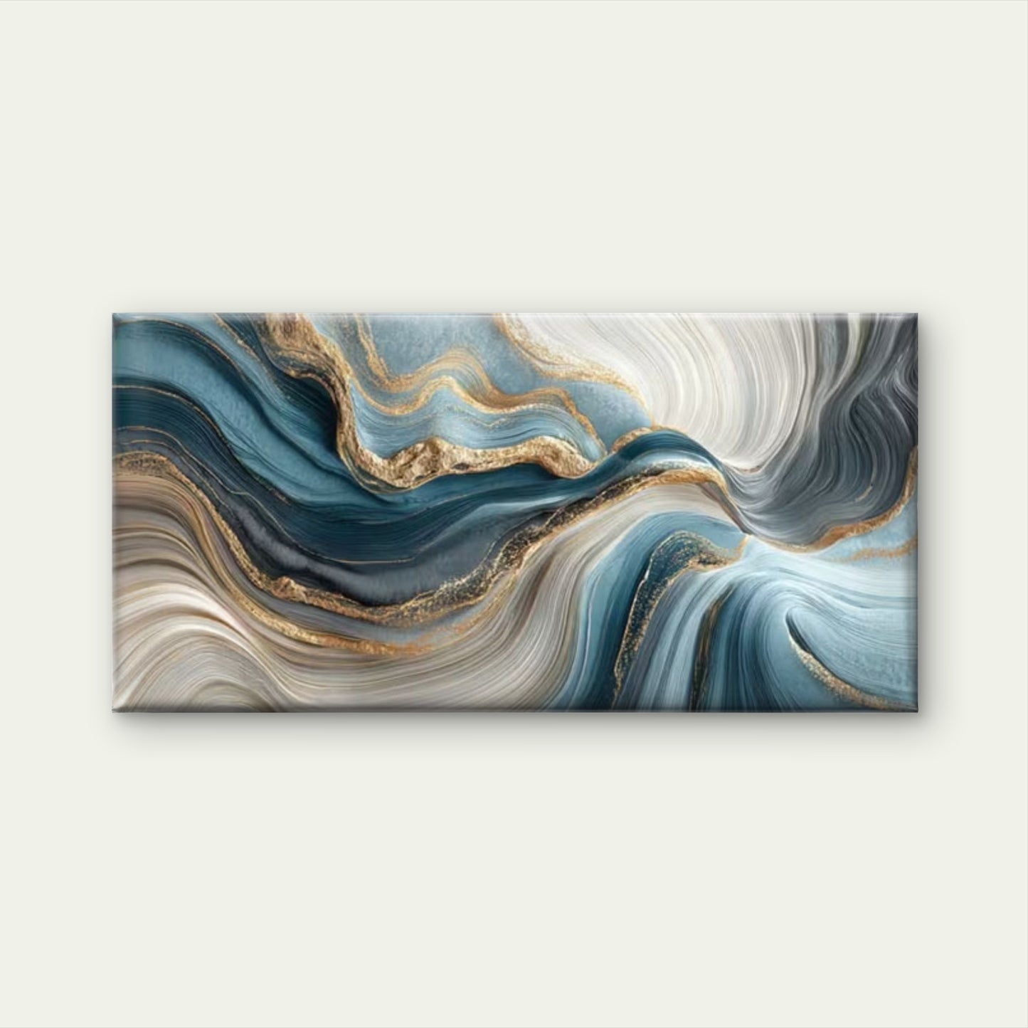 Abstract Geode Waves Blue Wall Art Canvas Office Home Room Framed 120x60cm