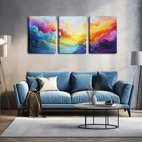 3pcs Colorful Clouds And Sun, Wall Art Set Wall Art Canvas Unframed - High Quality Print 100% Australian Made Wall Canvas - Bella Home Decor