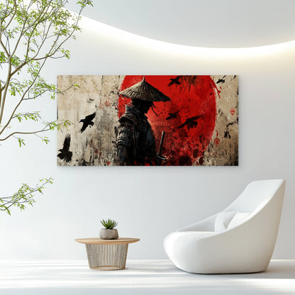 Samurai Stands Before Rising Sun Wall Art Canvas Office Home Room Framed120x60cm