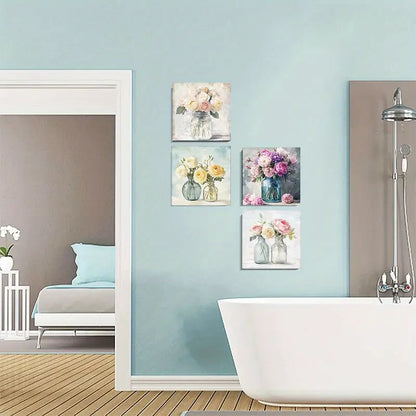 4pcs Watercolor Mason Jar Floral  WMJ Wall Art Canvas Framed