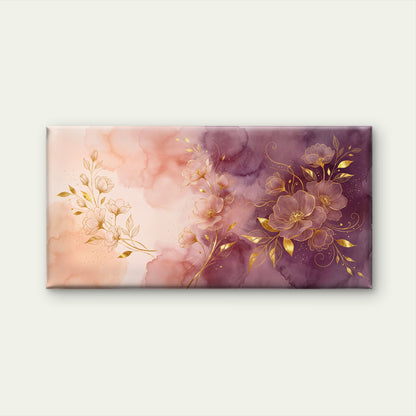 Golden Floral Line Art Watercolor Blush Plum Pink Wall Art Canvas Office Home Room Framed 120x60cm