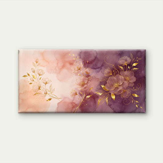 Golden Floral Line Art Watercolor Blush Plum Pink Wall Art Canvas Office Home Room Framed 120x60cm