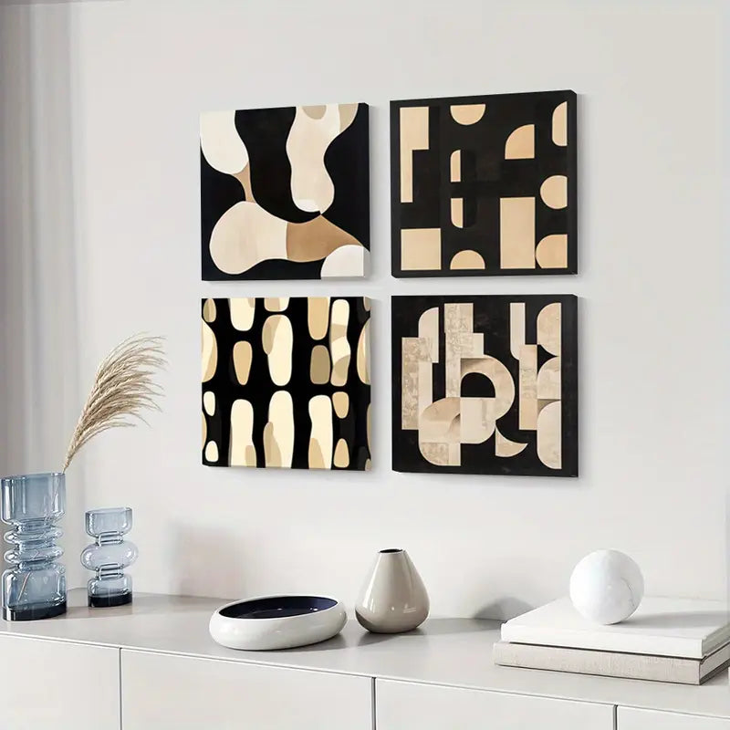 4pcs  Simple Decorative Geometric Shape   Wall Art Canvas Framed