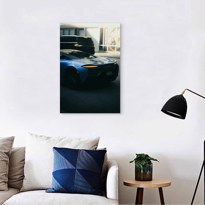 Blue McLaren Artura In Urban Setting 60x90cm Metal Print Ready to Hang