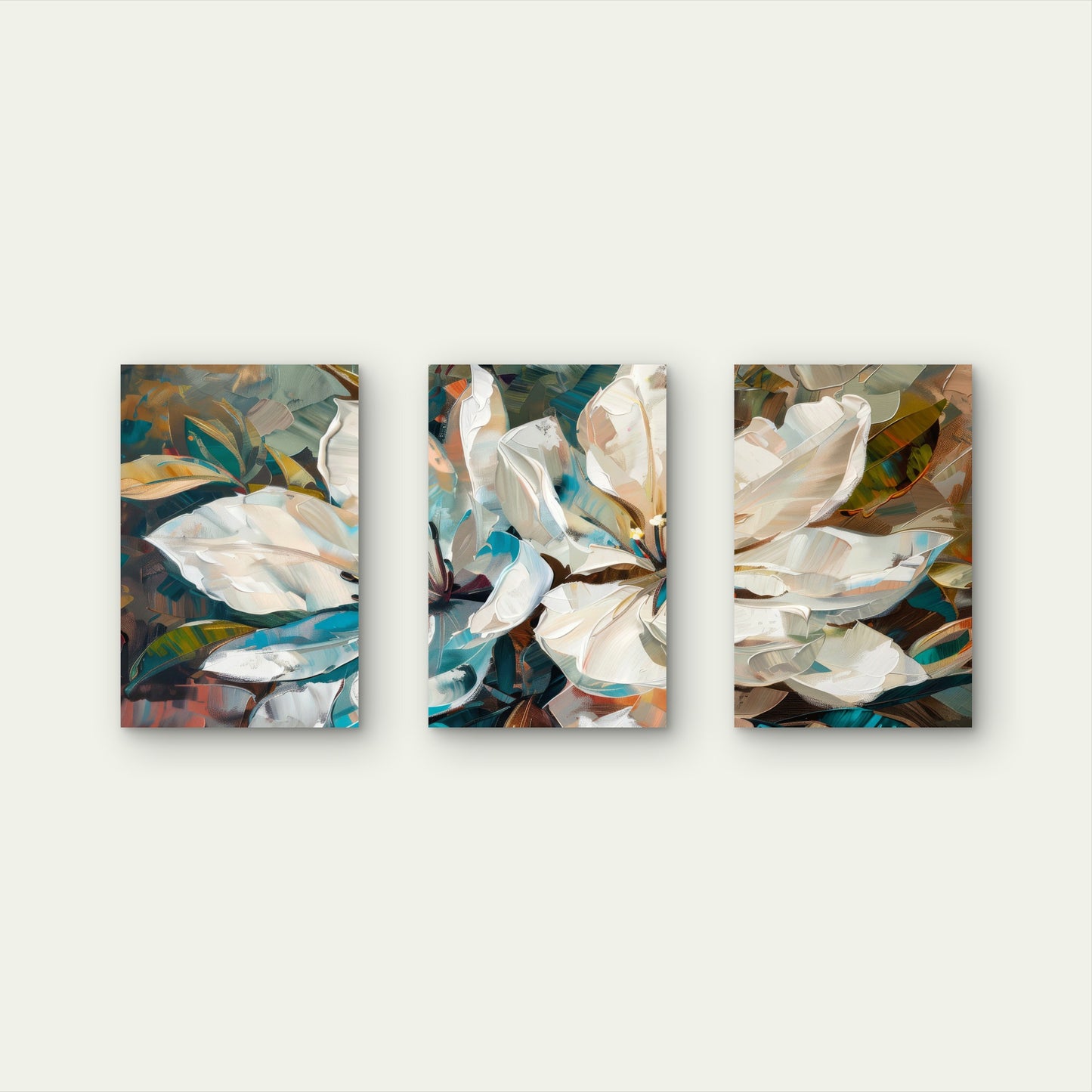 3pcs Abstract White Magnolia Flower Painting Wall Art Set Canvas Framed 60x90cm - High Quality Print 100% Australian Made Wall Canvas Ready to Hang