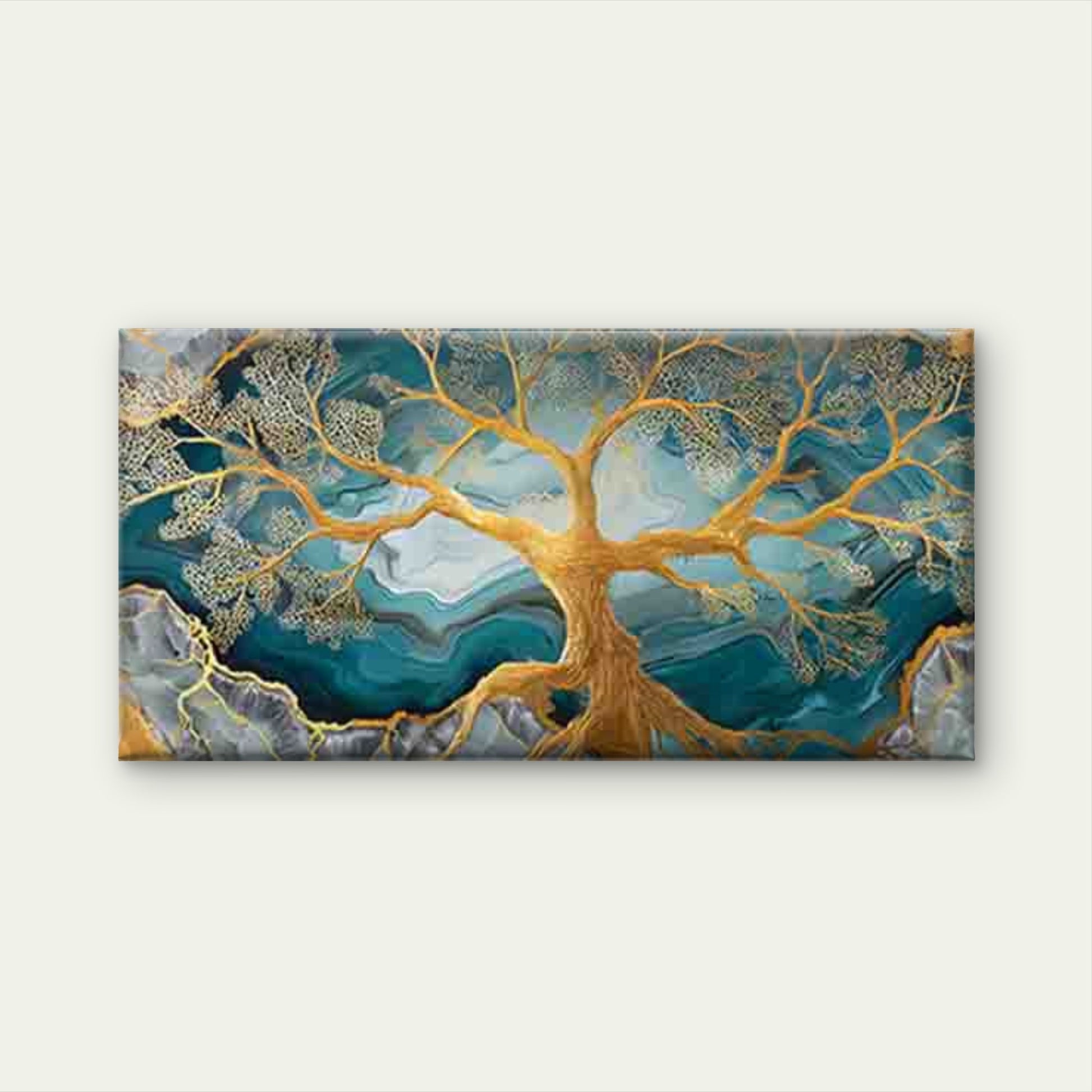 Golden Tree of Life Wall Art Canvas Office Home Room Framed 120x60cm - Bella Home Decor
