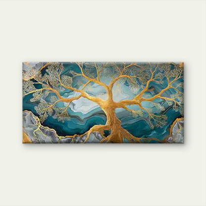 Golden Tree of Life Wall Art Canvas Office Home Room Framed 120x60cm - Bella Home Decor
