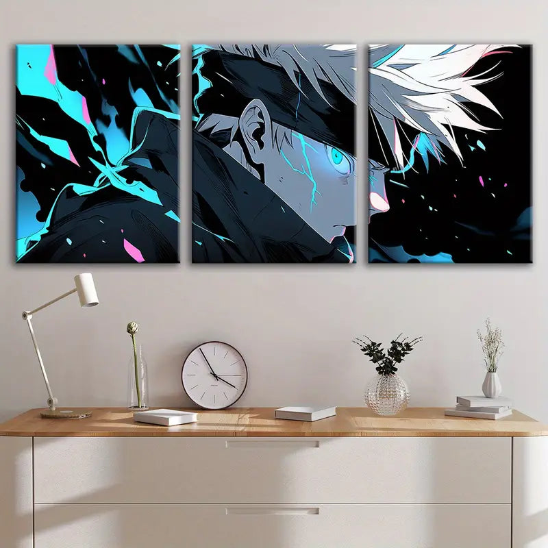 3pcs Gojo Abstract Anime Spell Poster Wall Art Set Canvas Framed 50x70cm - High Quality Print 100% Australian Made Wall Canvas Ready to Hang - Bella Home Decor