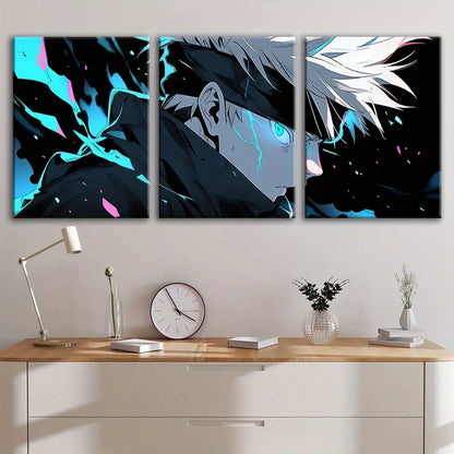 3pcs Gojo Abstract Anime Spell Poster Wall Art Set Canvas Framed 40x60cm - High Quality Print 100% Australian Made Wall Canvas Ready to Hang - Bella Home Decor