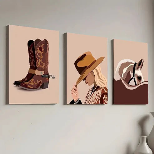 3pcs Vintage-Style Western Cowboy Art Landscapes Wall Art Canvas Unframed - High Quality Print 100% Australian Made Wall Canvas