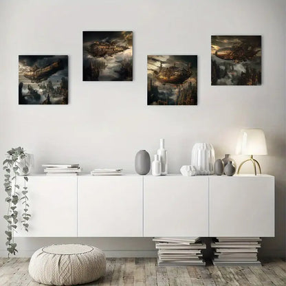 4pcs Modern Steampunk Canvas Wall Art Canvas Framed