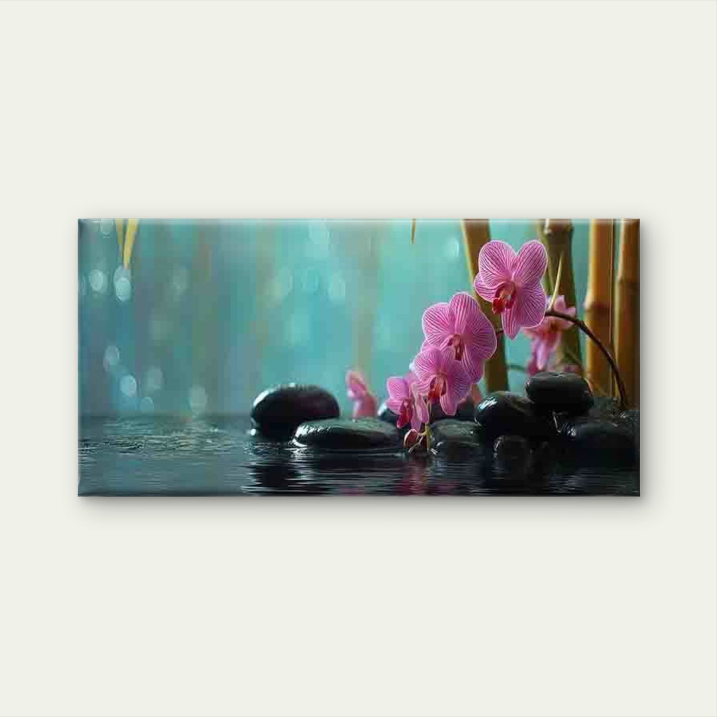 Pink Orchid & Black Stones Wall Art Canvas Office Home Room Framed 120x60cm - Bella Home Decor