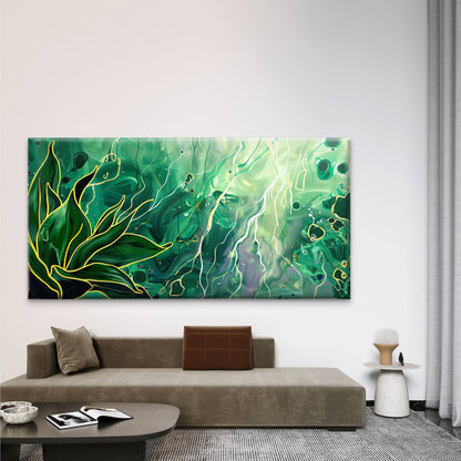 Ethereal Green Waves Wall Art Canvas Office Home Room Framed 120x60cm