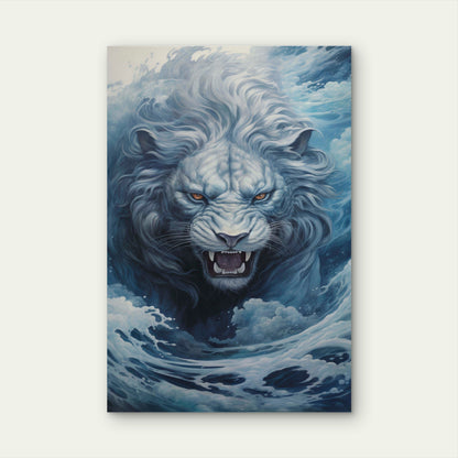 White Lion Roaring Ocean 40x60cm Metal Print Ready to Hang