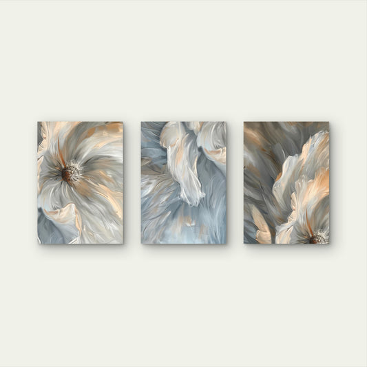 3pcs Soft Cream Slate Floral Painting Flower Wall Art Set Canvas Framed 60x90cm - High Quality Print 100% Australian Made Wall Canvas Ready to Hang