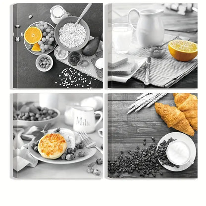 4pcs Black And White Coffee  Wall Art Canvas Framed