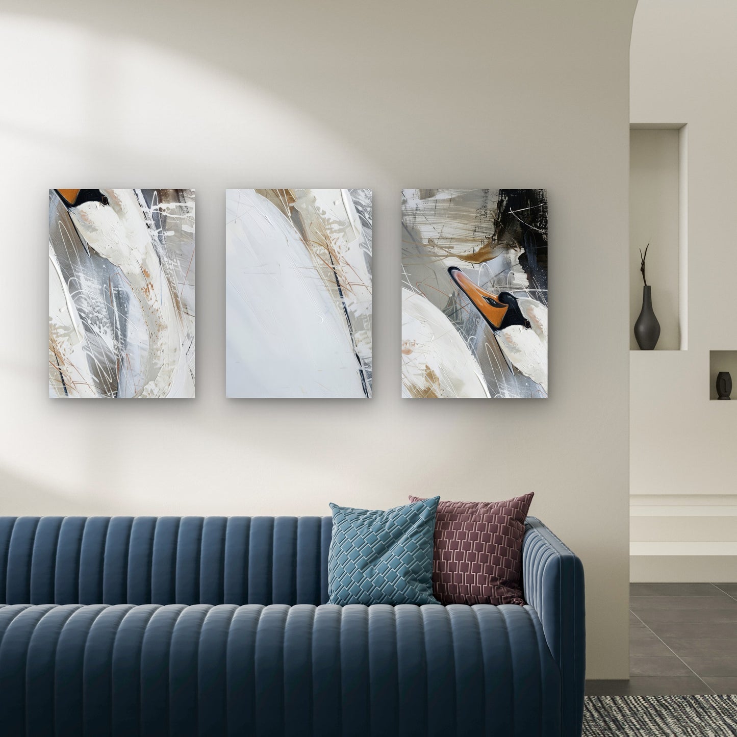 3pcs Modern Abstract Feather Bird Painting Wall Art Set Canvas Framed 40x60cm - High Quality Print 100% Australian Made Wall Canvas Ready to Hang