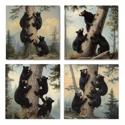 4pcs Paintings Brown Bear    Wall Art Canvas Framed
