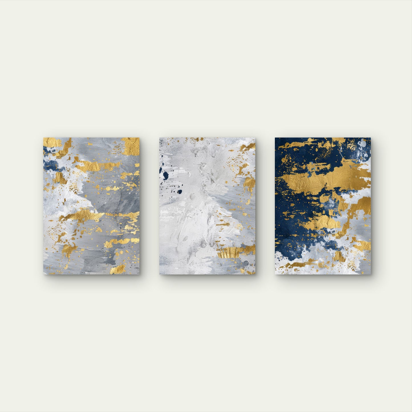 3pcs Modern Navy Blue Grey Gold Foil Abstract  Wall Art Set Canvas Framed 40x60cm - High Quality Print 100% Australian Made Wall Canvas Ready to Hang