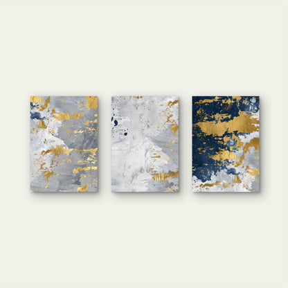 3pcs Modern Navy Blue Grey Gold Foil Abstract  Wall Art Set Canvas Framed 50x70cm - High Quality Print 100% Australian Made Wall Canvas Ready to Hang