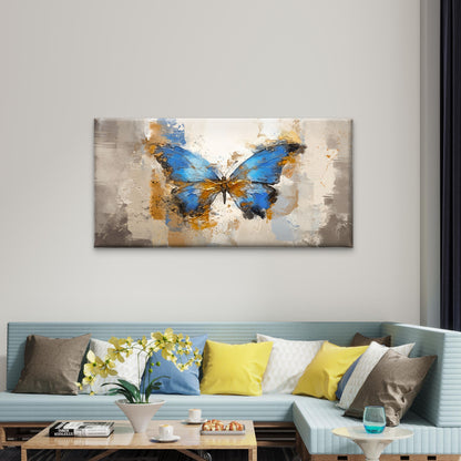 Blue Morpho Butterfly Gold Splash Wall Art Canvas Office Home Framed 120x60cm