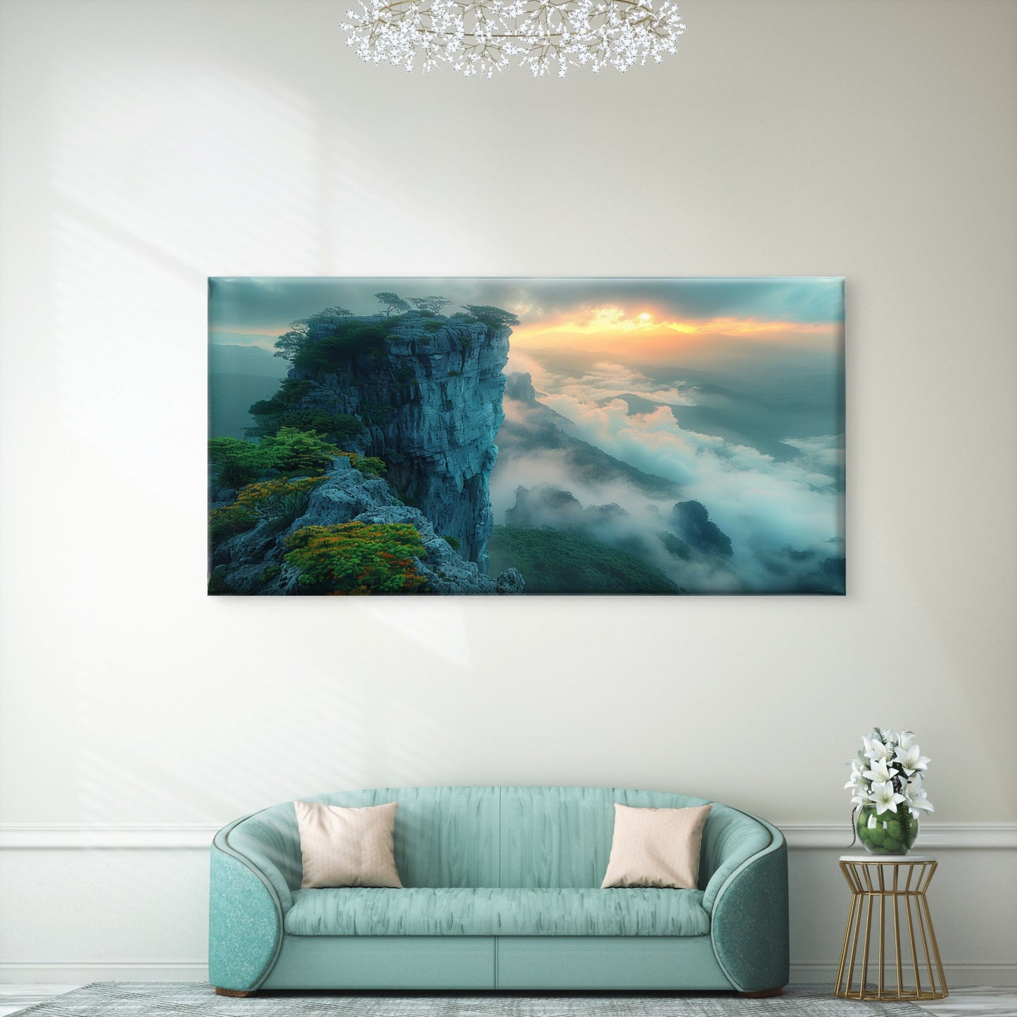Mountain Cliff Edge View Wall Art Canvas Office Home Room Framed 120x60cm