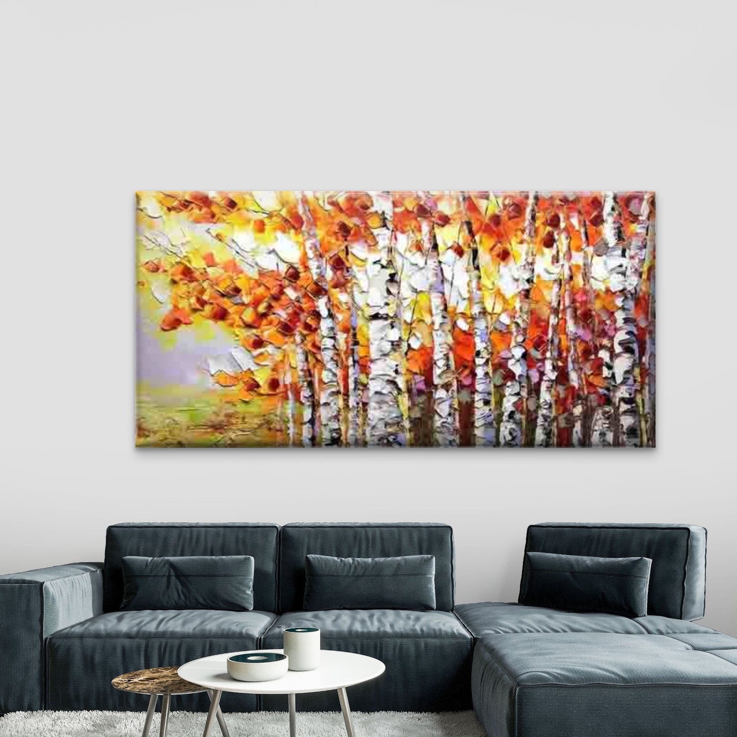 Autumn Birch Forest Wall Art Canvas Office Home Room Framed 120x60cm