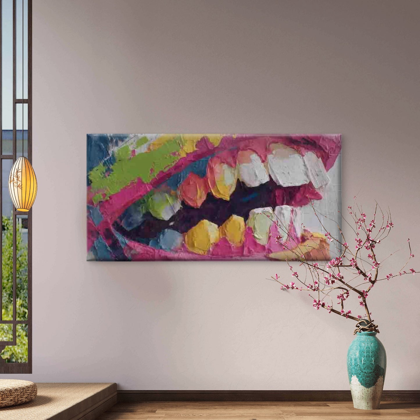 Abstract Lips Colorful Lipstick Wall Art Canvas Office Home Room Framed 120x60cm - Bella Home Decor
